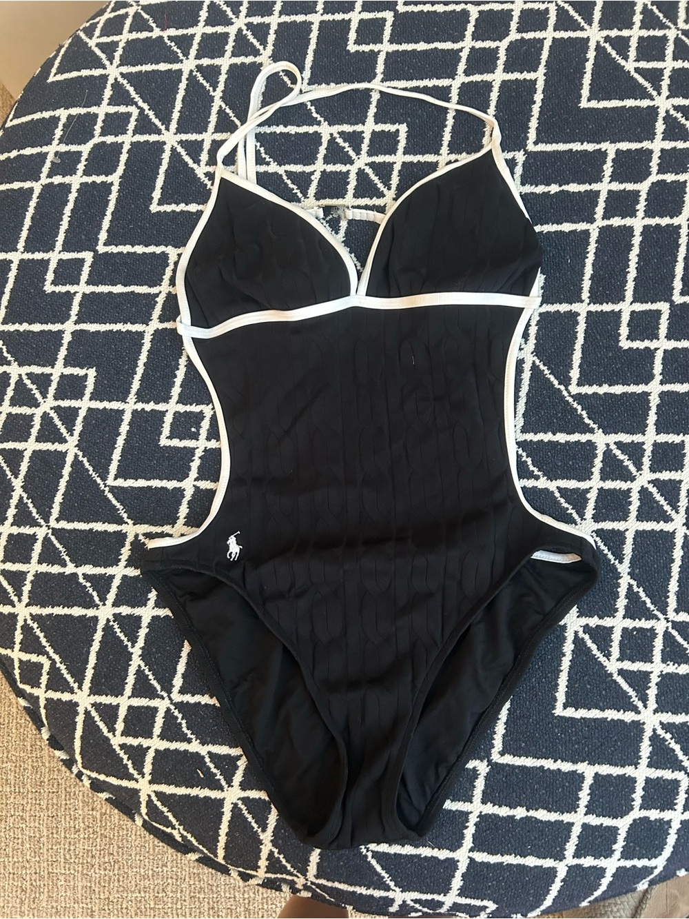 Vintage Ralph Lauren Black One-Piece mono-kini Swimsuit with White Trim 10